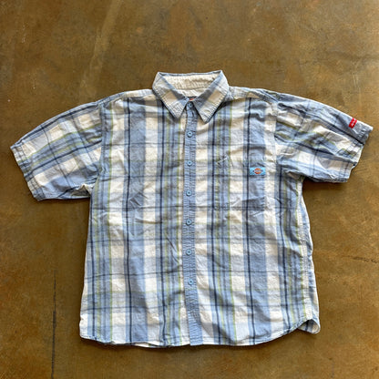 Dickies Plaid Light Blue Button Up Shirt Garage Work Preppy 00's - XL