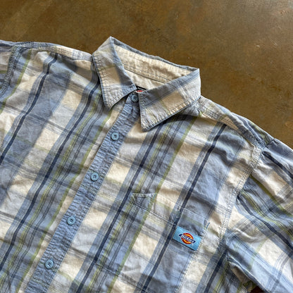 Dickies Plaid Light Blue Button Up Shirt Garage Work Preppy 00's - XL
