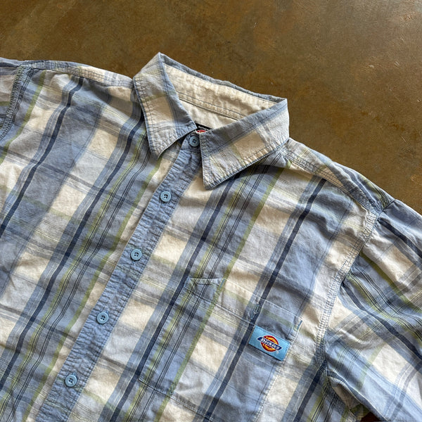 Dickies Plaid Light Blue Button Up Shirt Garage Work Preppy 00's - XL hover