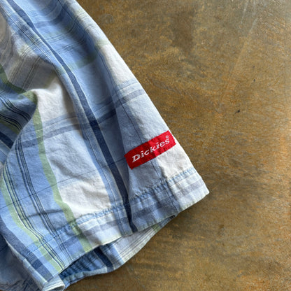 Dickies Plaid Light Blue Button Up Shirt Garage Work Preppy 00's - XL