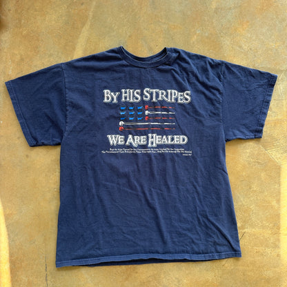 Jesus Christian By His Striped We Are Healed Isaiah 53:5 Shirt 00's - L