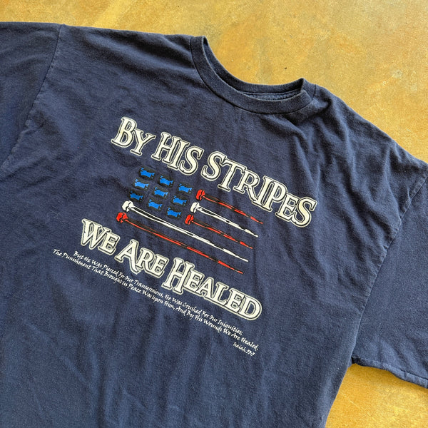 Jesus Christian By His Striped We Are Healed Isaiah 53:5 Shirt 00's - L hover