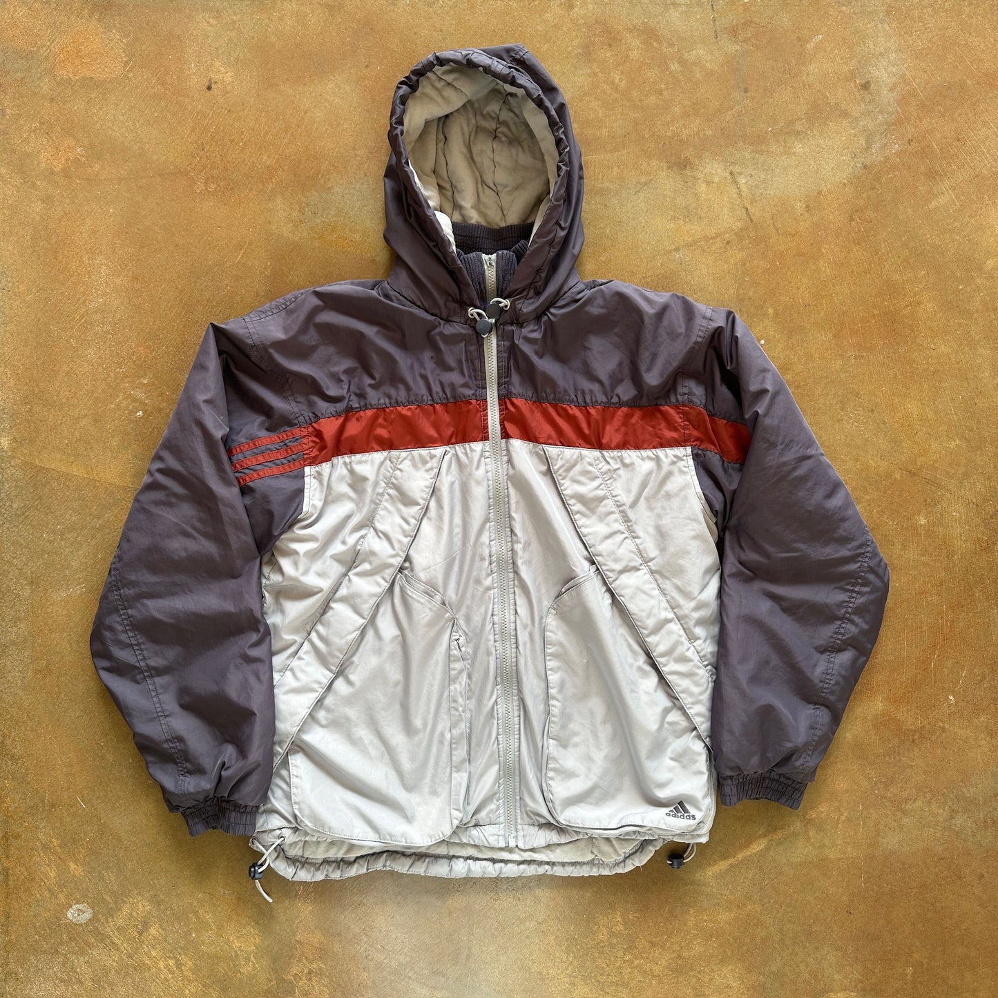 Adidas Striped Hooded Full Zip Jacket Heavyweight 90's - S