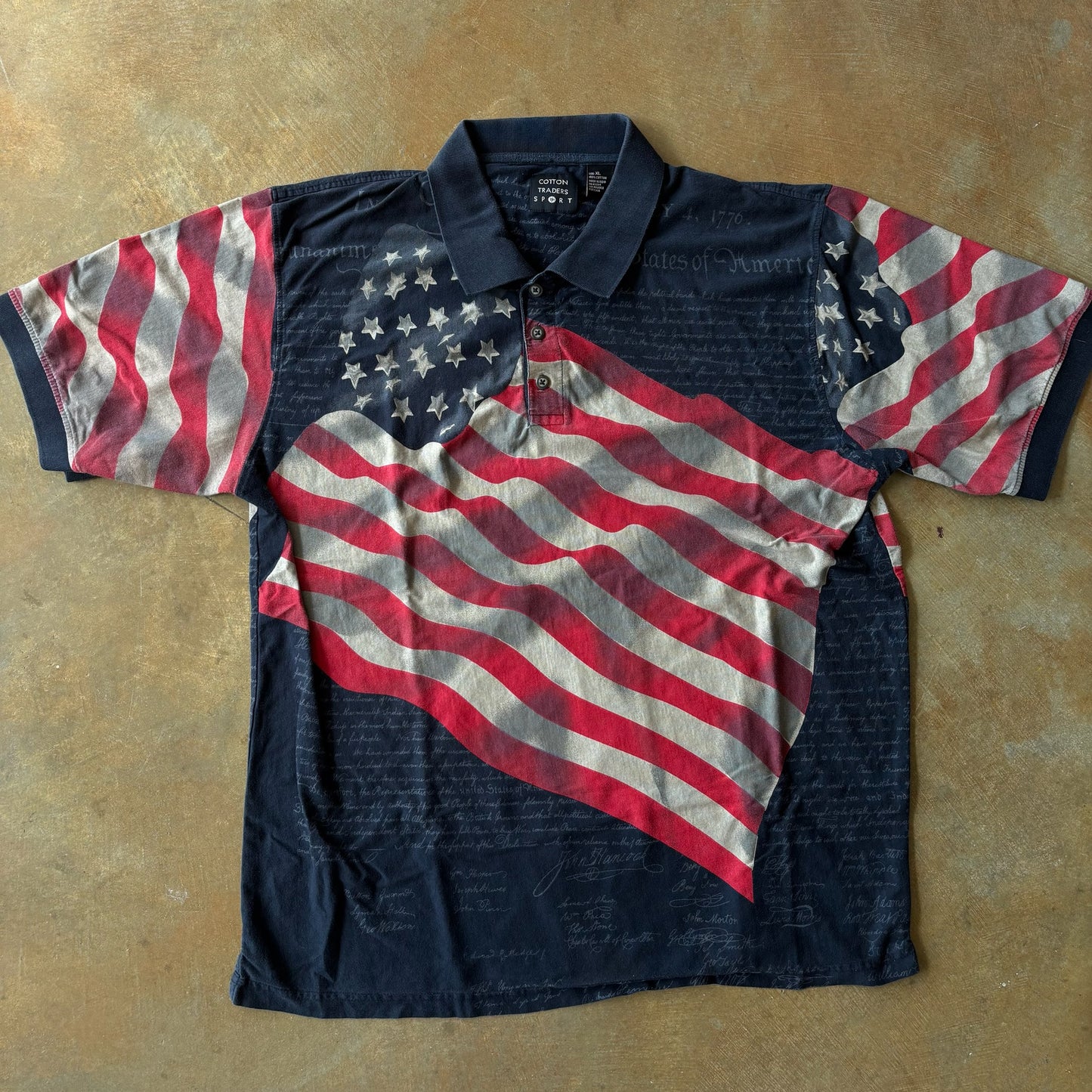 Cotton Traders Sport U.S Flag AOP Constitution Polo Shirt 00's - XL