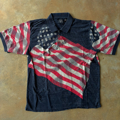 Cotton Traders Sport U.S Flag AOP Constitution Polo Shirt 00's - XL