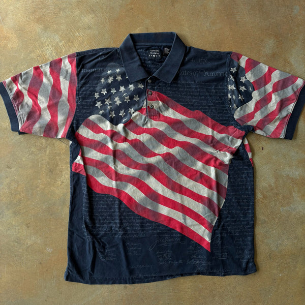 Cotton Traders Sport U.S Flag AOP Constitution Polo Shirt 00's - XL