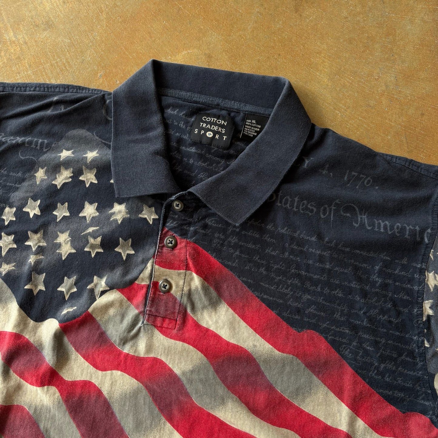 Cotton Traders Sport U.S Flag AOP Constitution Polo Shirt 00's - XL