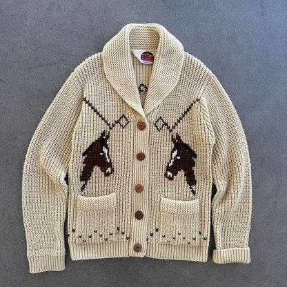 Miller Outerwear Horse Cowichan Sweater Beige Knit 80's - M