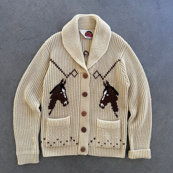 Miller Outerwear Horse Cowichan Sweater Beige Knit 80's - M
