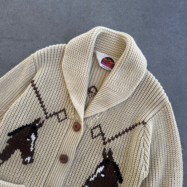 Miller Outerwear Horse Cowichan Sweater Beige Knit 80's - M hover