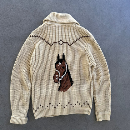 Miller Outerwear Horse Cowichan Sweater Beige Knit 80's - M