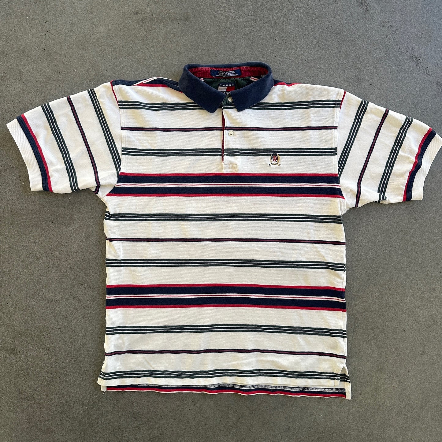 Tommy Hilfiger Striped Crest Polo Shirt Cuffed Sleeve 90's - S