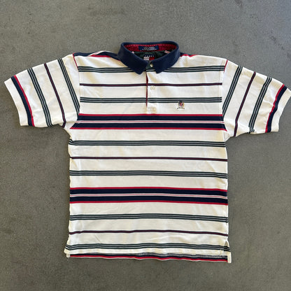 Tommy Hilfiger Striped Crest Polo Shirt Cuffed Sleeve 90's - S
