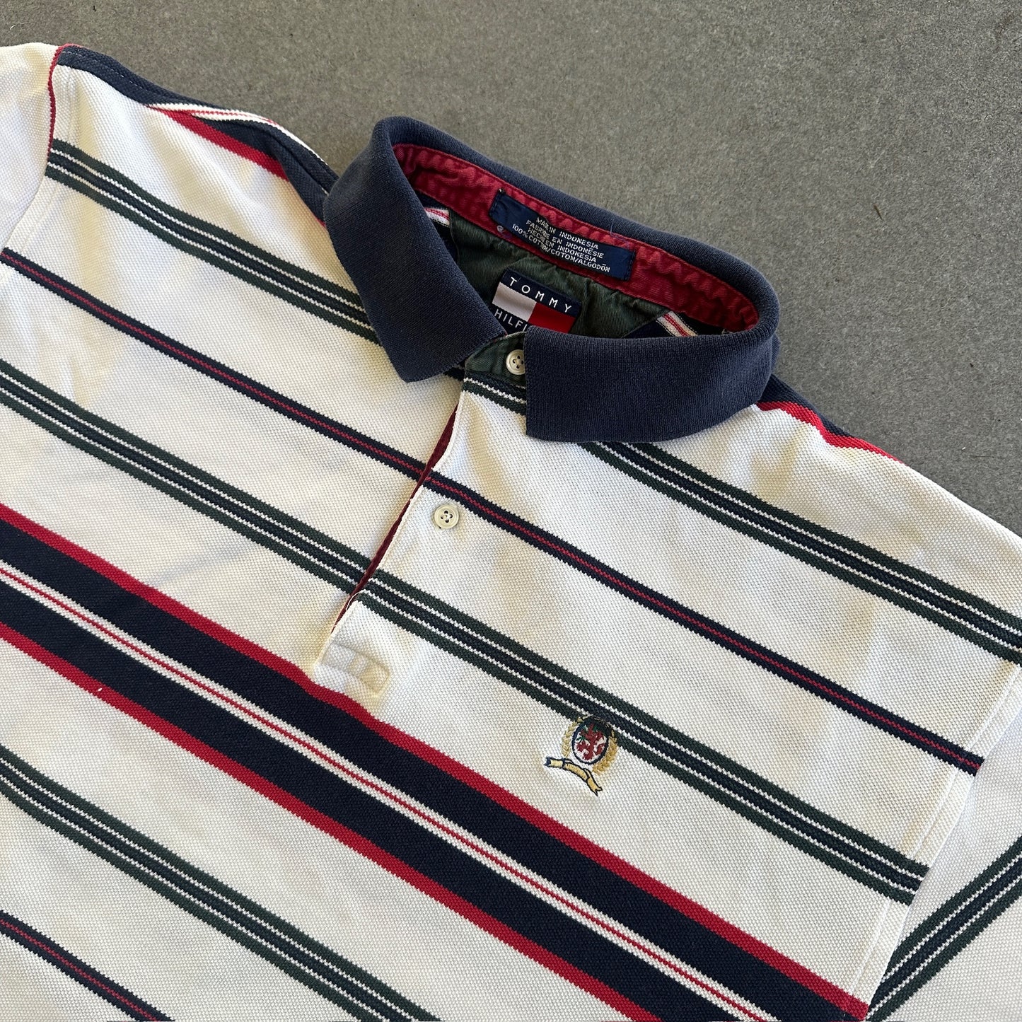 Tommy Hilfiger Striped Crest Polo Shirt Cuffed Sleeve 90's - S