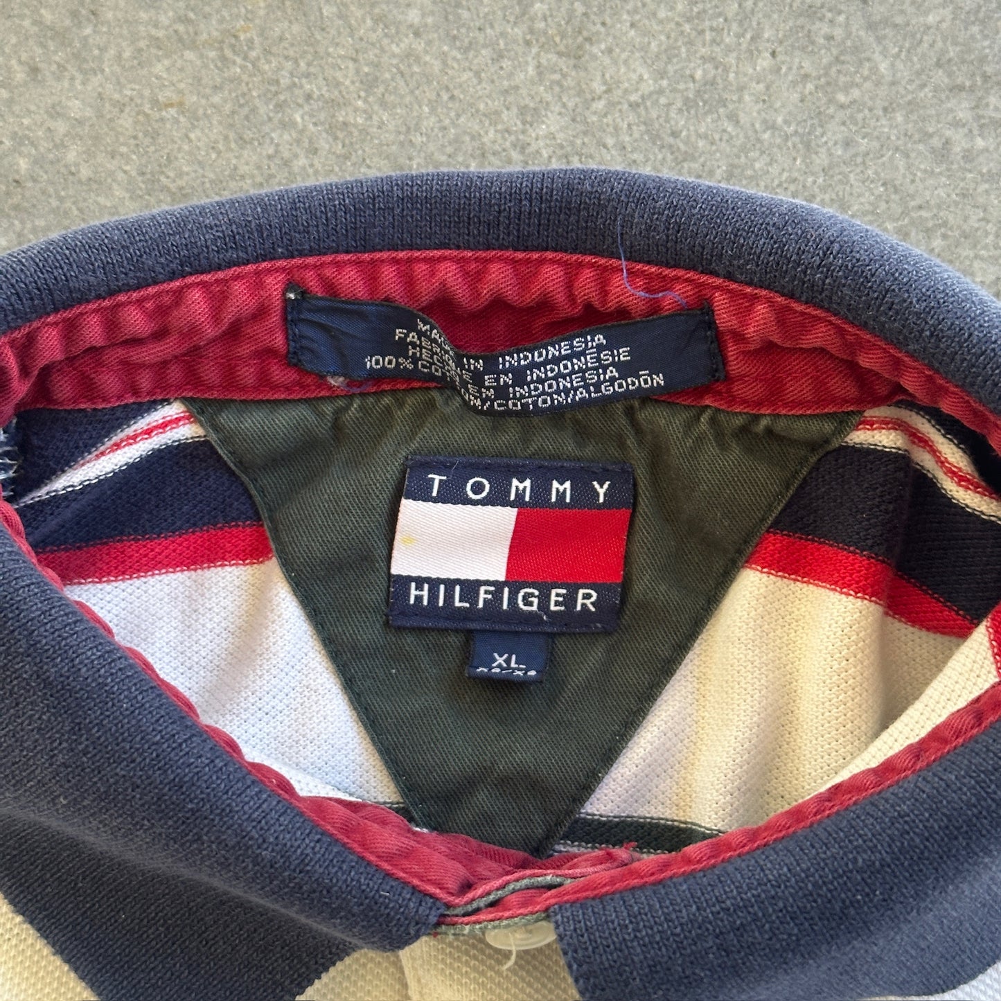 Tommy Hilfiger Striped Crest Polo Shirt Cuffed Sleeve 90's - S