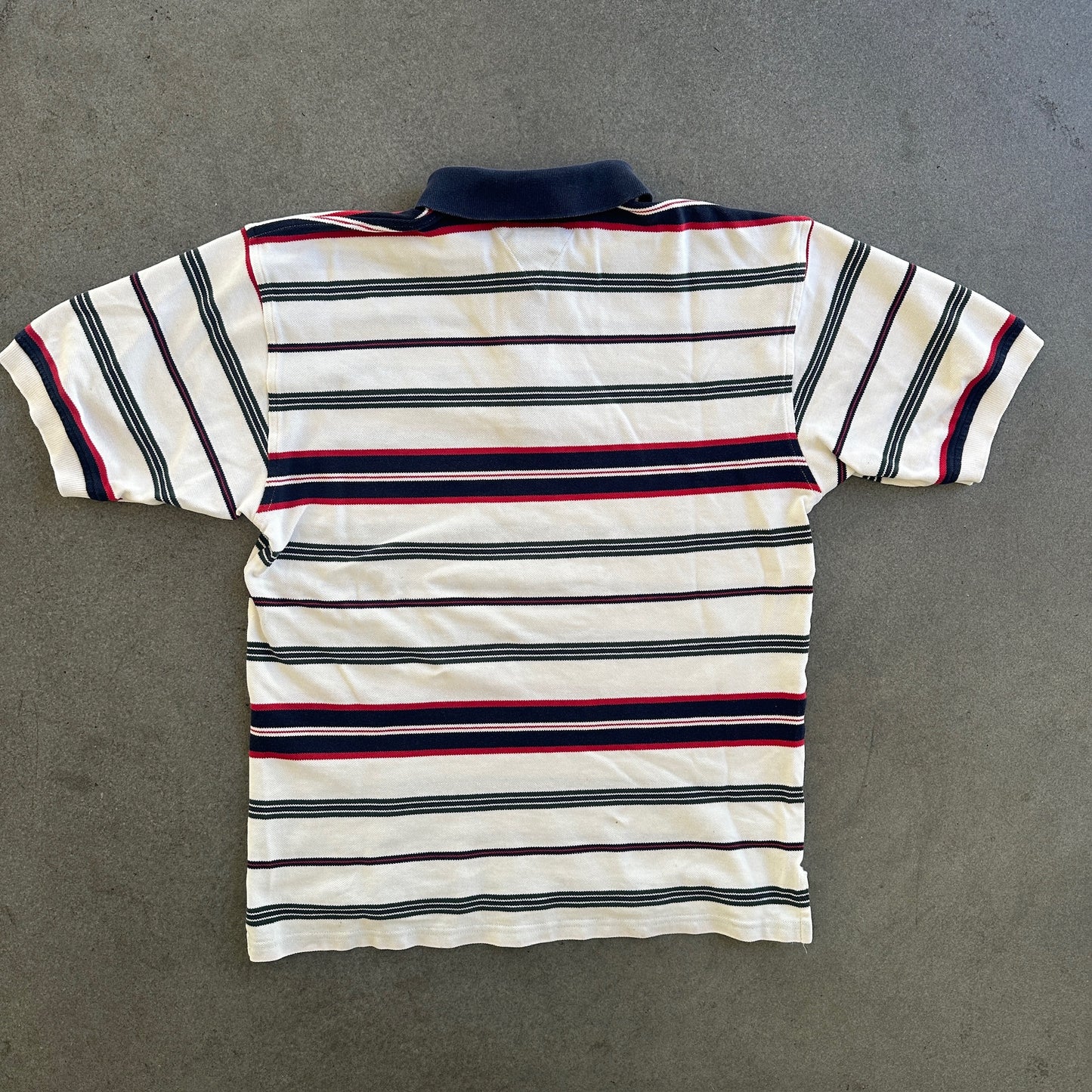 Tommy Hilfiger Striped Crest Polo Shirt Cuffed Sleeve 90's - S