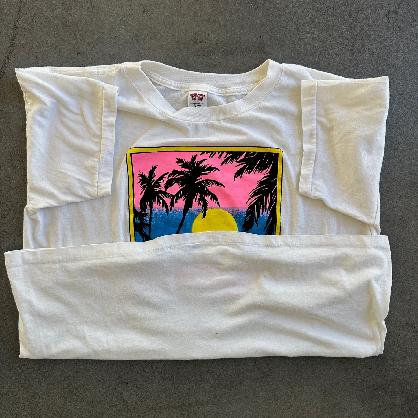 Neon Beach Graphic T Shirt White Single Stitch 80's - 2XL