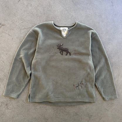 Arctic Image Fleece Moose Embroidered Colorado Sweater Pullover 00's - L