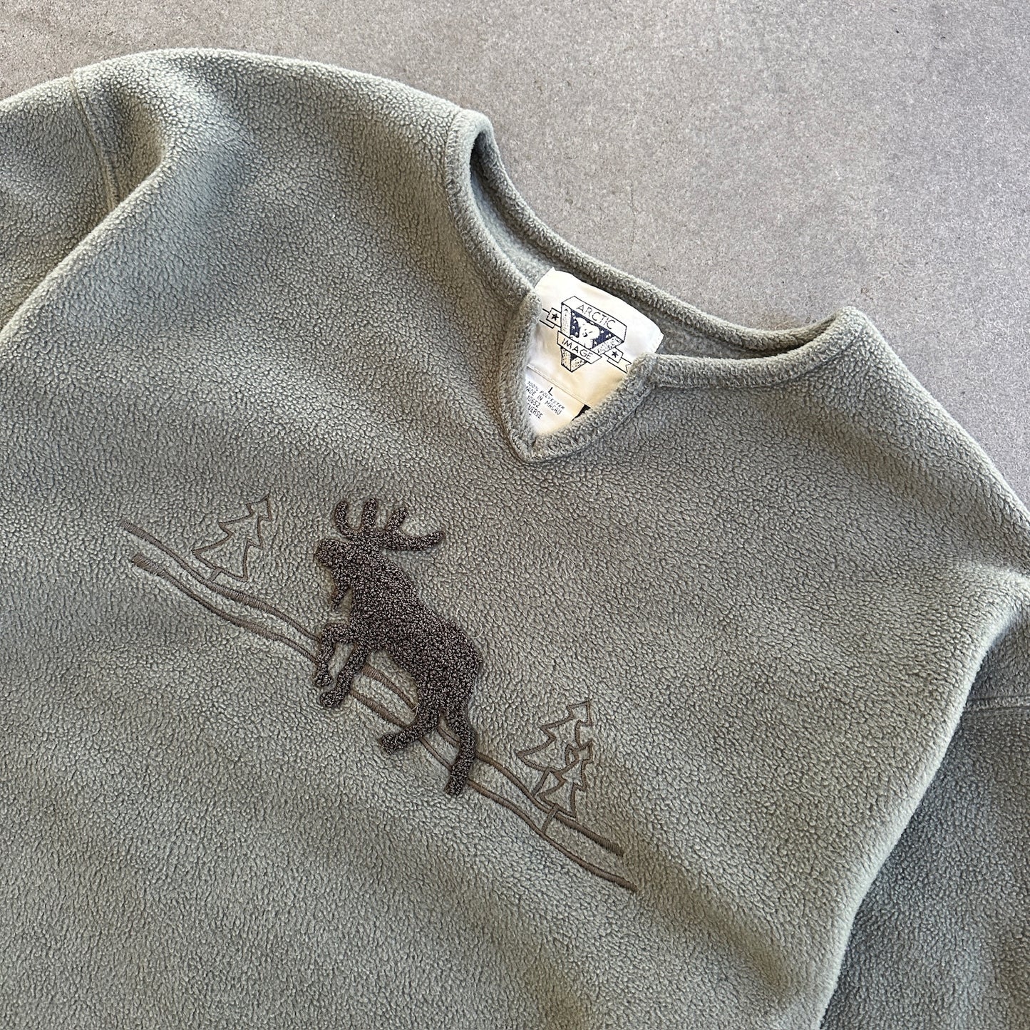 Arctic Image Fleece Moose Embroidered Colorado Sweater Pullover 00's - L
