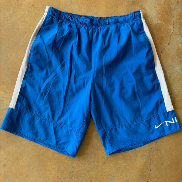 Nike Spellout Mesh Lined Blue Baggy Gym Shorts 10' 00's - L