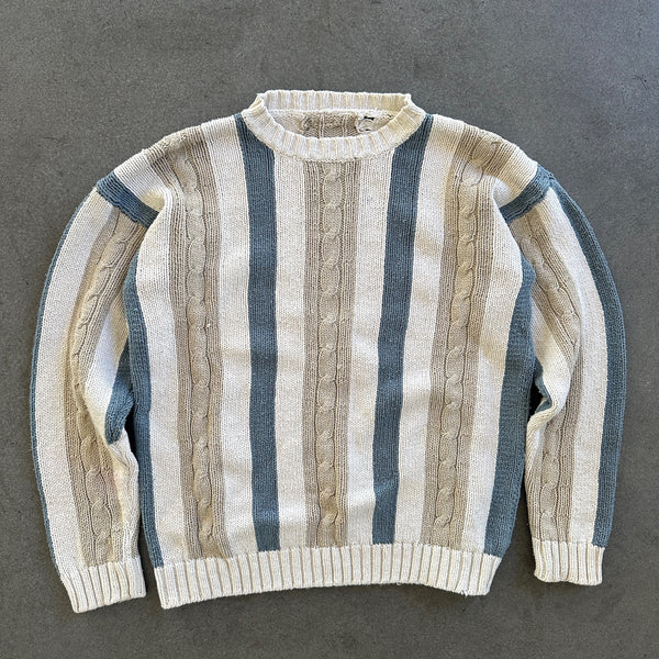 Striped Cable Knit Sweater Distressed 90's - Womens S