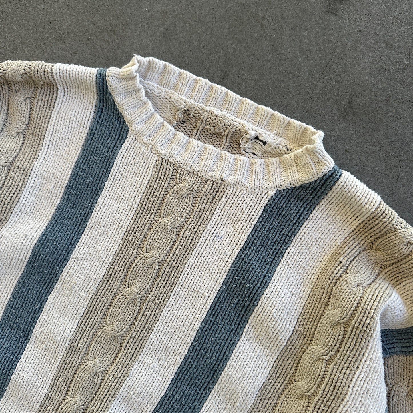 Striped Cable Knit Sweater Distressed 90's - Womens S