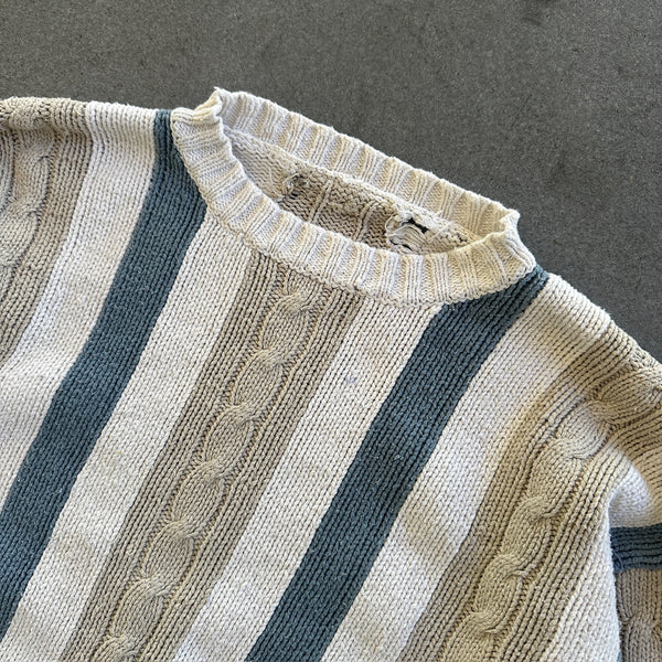 Striped Cable Knit Sweater Distressed 90's - Womens S hover