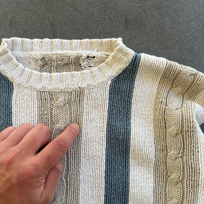 Striped Cable Knit Sweater Distressed 90's - Womens S