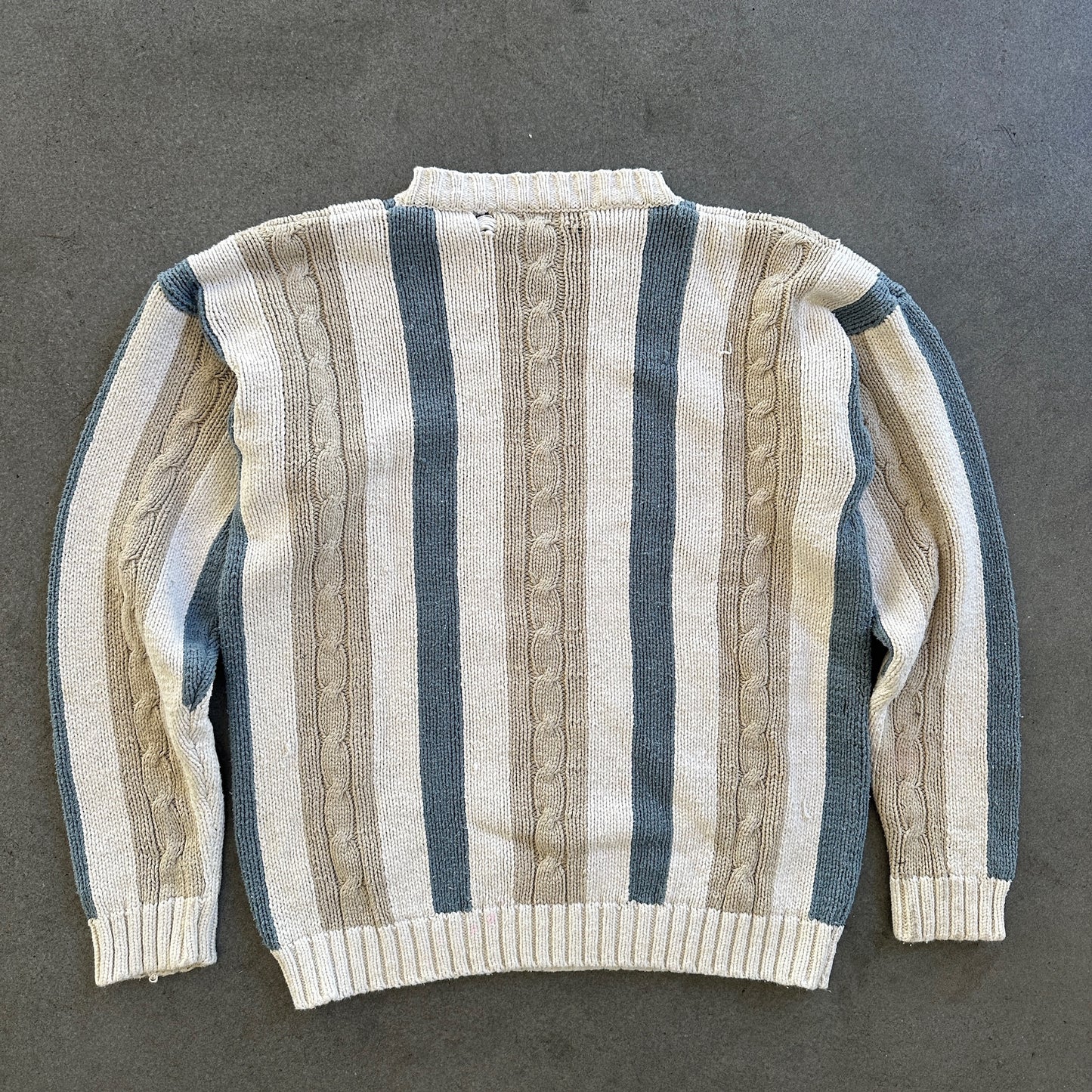 Striped Cable Knit Sweater Distressed 90's - Womens S