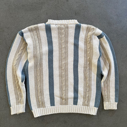 Striped Cable Knit Sweater Distressed 90's - Womens S