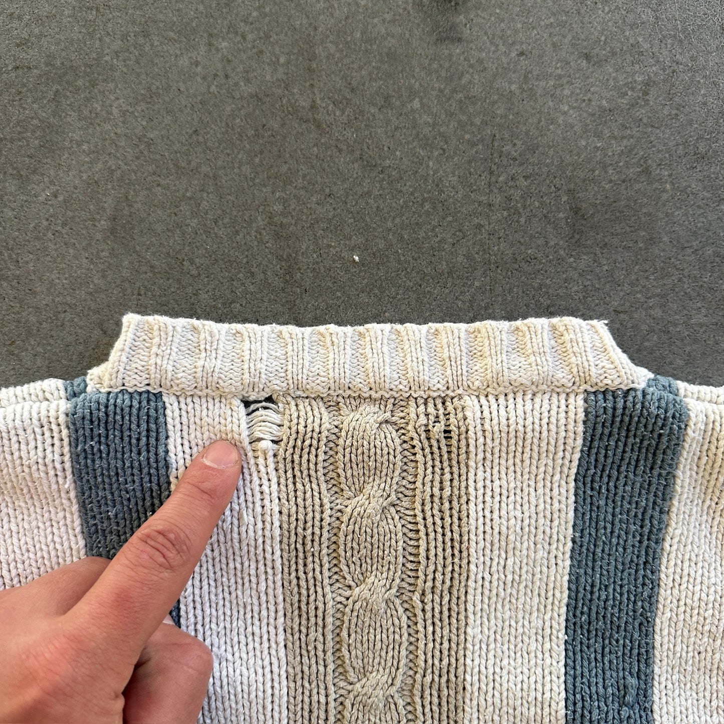 Striped Cable Knit Sweater Distressed 90's - Womens S