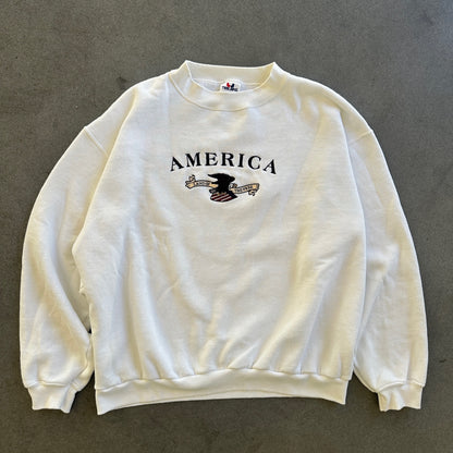 America Embroidered Bald Eagle Land of The Free Tee Jays Sweatshirt Pullover 90's - 2XL