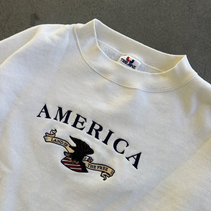 America Embroidered Bald Eagle Land of The Free Tee Jays Sweatshirt Pullover 90's - 2XL