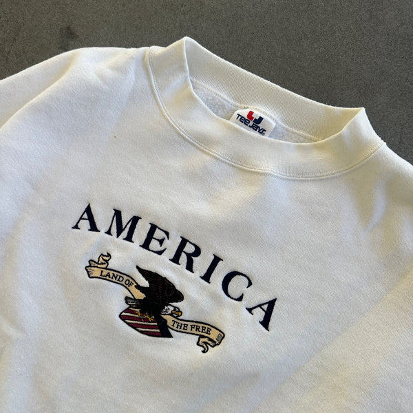 America Embroidered Bald Eagle Land of The Free Tee Jays Sweatshirt Pullover 90's - 2XL hover