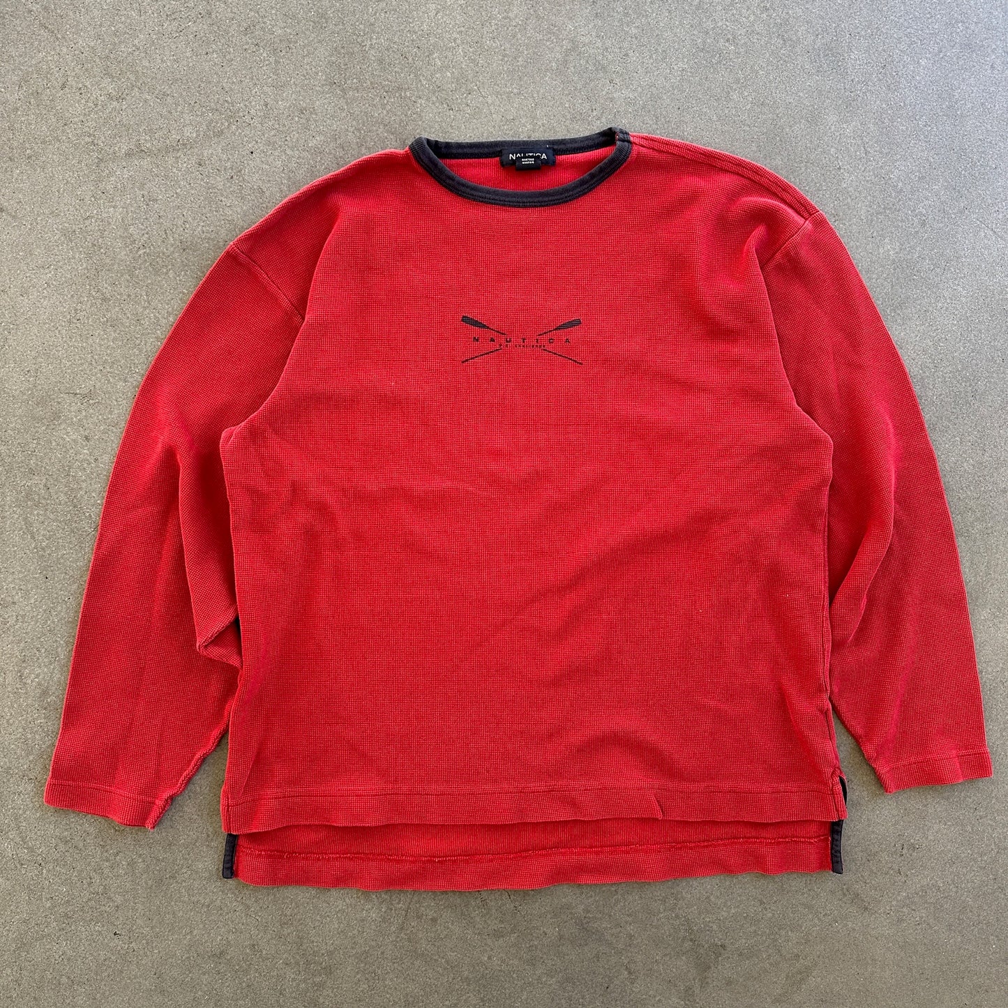 Nautica Rowing Long Sleeve Red Thermal Waffle Knit Shirt 90's - M
