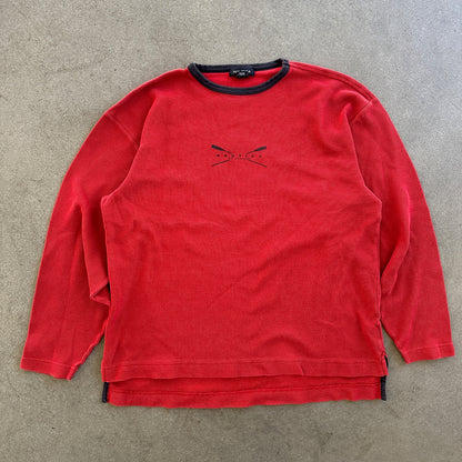 Nautica Rowing Long Sleeve Red Thermal Waffle Knit Shirt 90's - M