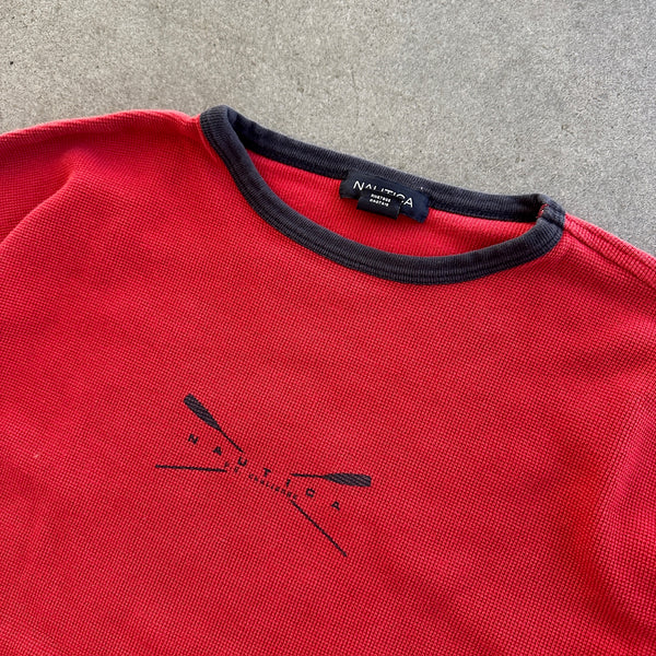 Nautica Rowing Long Sleeve Red Thermal Waffle Knit Shirt 90's - M hover