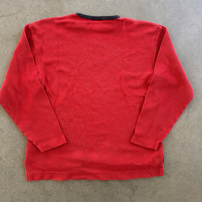Nautica Rowing Long Sleeve Red Thermal Waffle Knit Shirt 90's - M