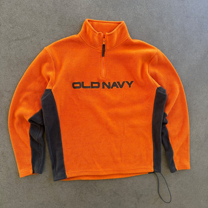 Old Navy Embroidered 1/4 Zip Jacket Spellout Orange Fleece 00's - S