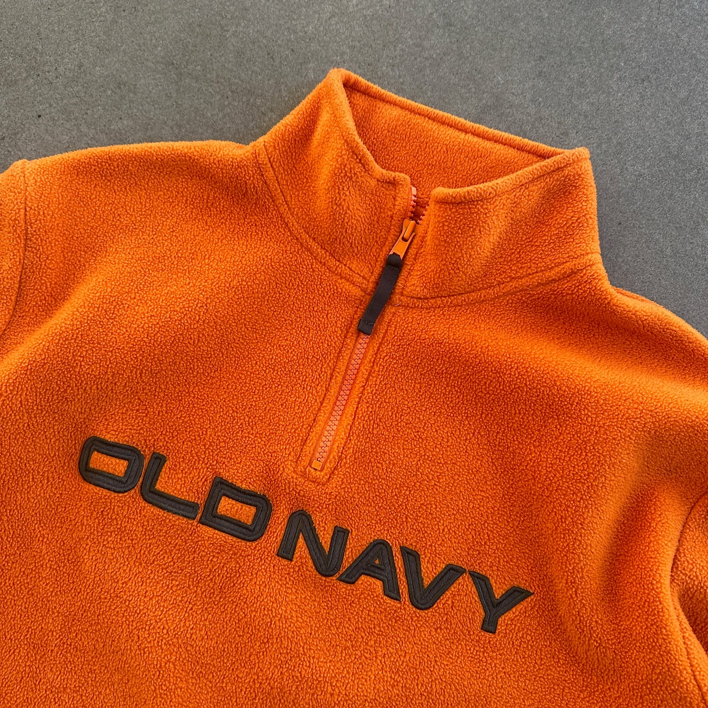 Old Navy Embroidered 1/4 Zip Jacket Spellout Orange Fleece 00's - S