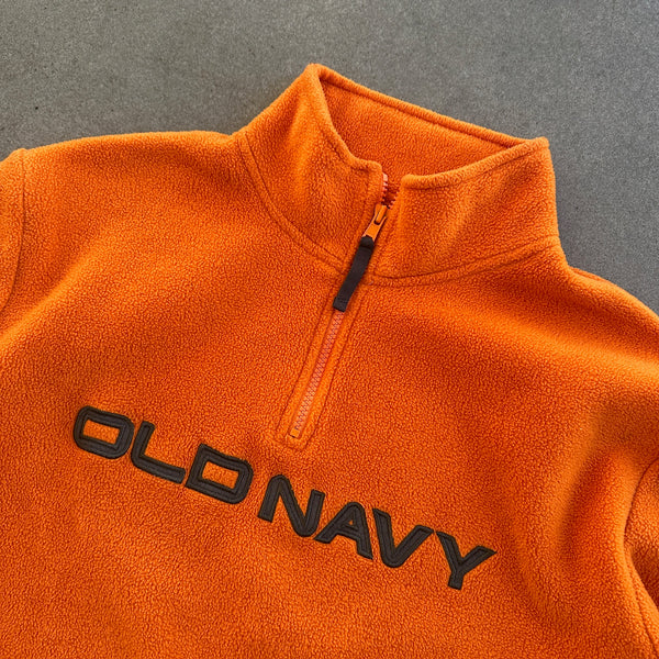 Old Navy Embroidered 1/4 Zip Jacket Spellout Orange Fleece 00's - S hover