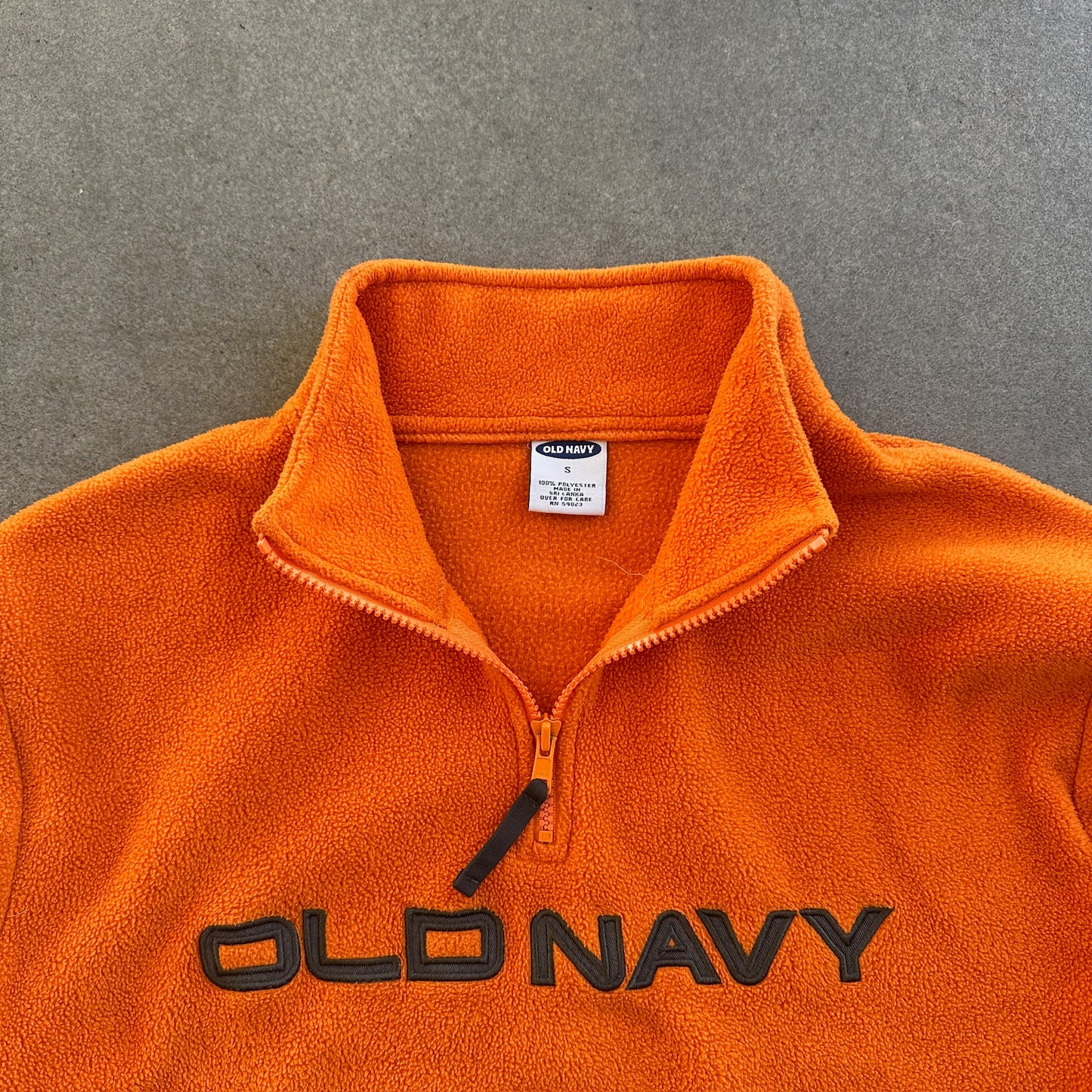 Old Navy Embroidered 1/4 Zip Jacket Spellout Orange Fleece 00's - S