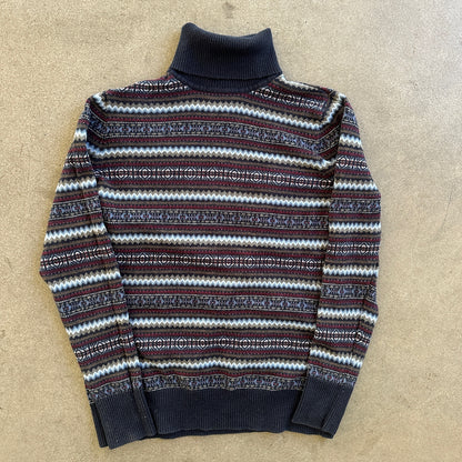 LL Bean Womens Turtleneck Fair Isle Aztec Sweater Cotton Cashmere - Womens M