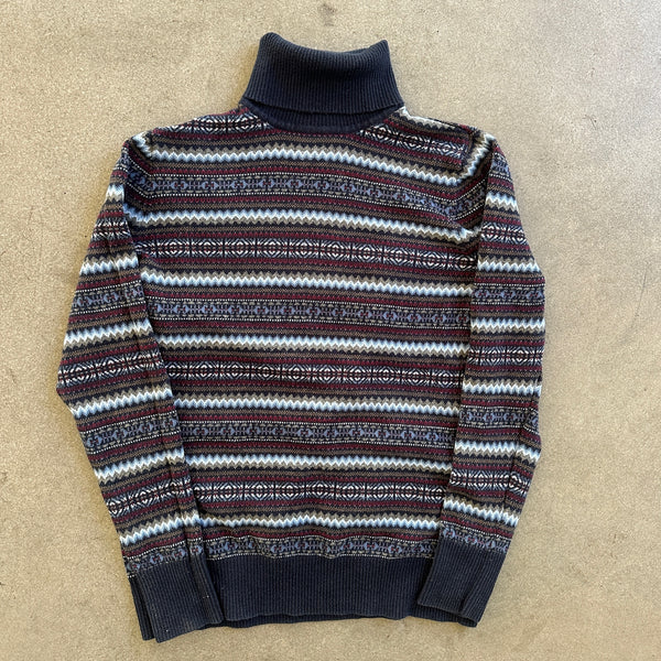 LL Bean Womens Turtleneck Fair Isle Aztec Sweater Cotton Cashmere - Womens M