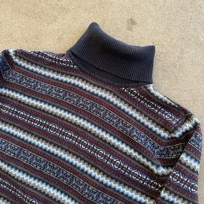 LL Bean Womens Turtleneck Fair Isle Aztec Sweater Cotton Cashmere - Womens M