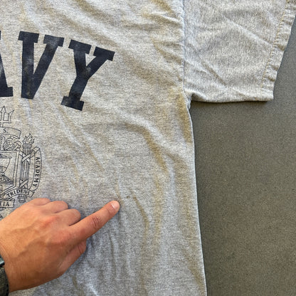 Navy Spellout Crest Short Sleeve Shirt MV Sport 00's - L