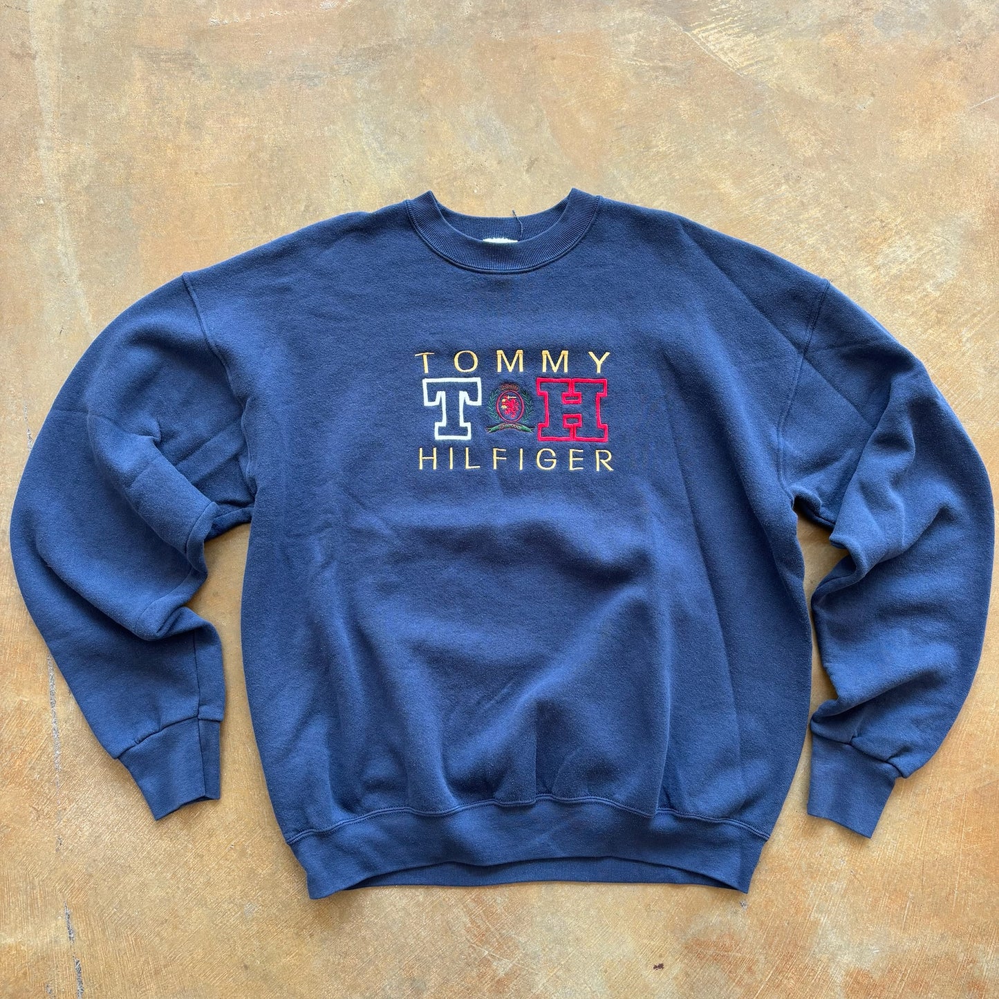 Tommy Hilfiger Spellout Embroidered Sweatshirt Crewneck Blue 80's - XL