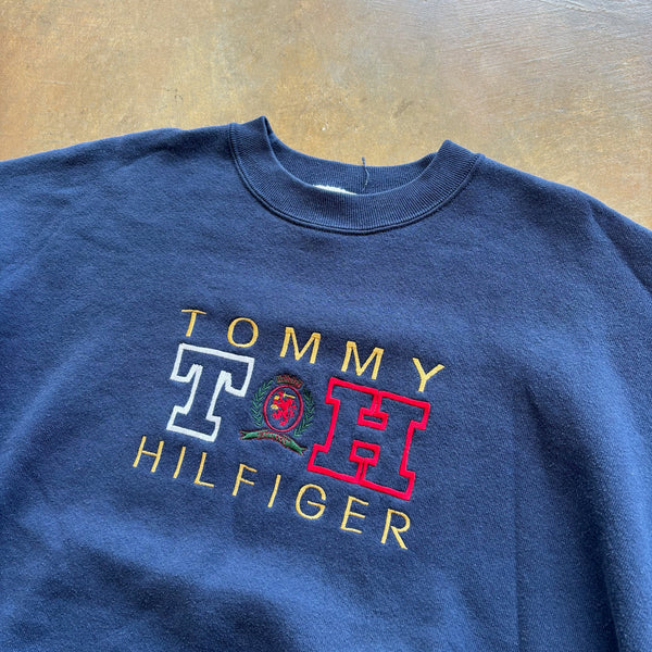 Tommy Hilfiger Spellout Embroidered Sweatshirt Crewneck Blue 80's - XL hover