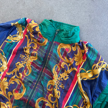 Colorful Abstract Full Zip Jacket Cotton Lined 90's - Womens M