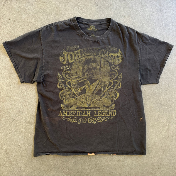 Johnny Cash American Legend Graphic Faded T Shirt Music Band 00's - XL